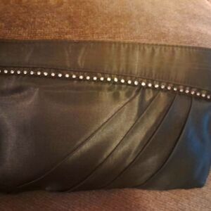 🤠LePrive Black Satin Evening Bag with Rhinestones 10.5" x 6.5"